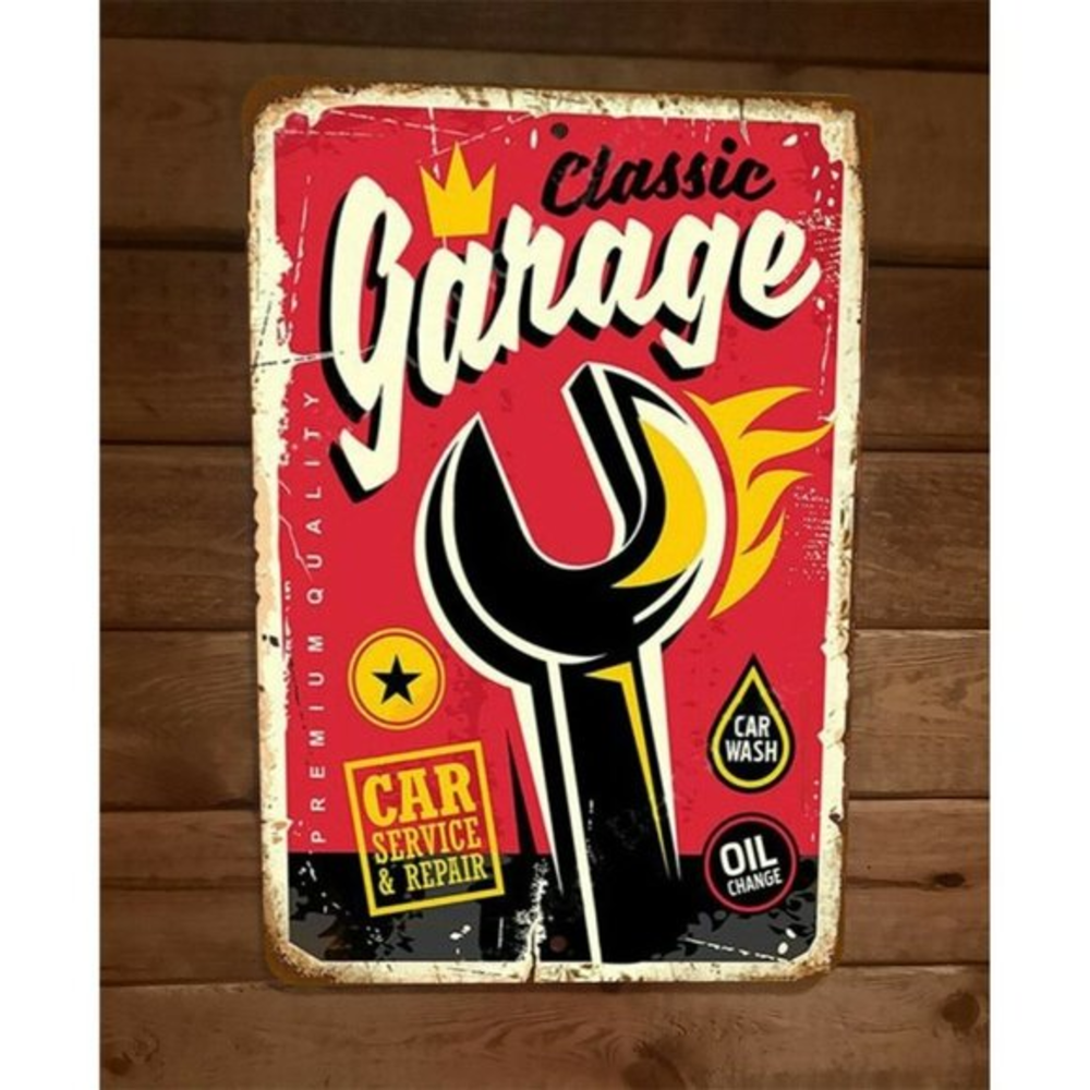 Vintage Look Classic Garage Car Service and Repair 8x12 Metal‎ Wall Sign